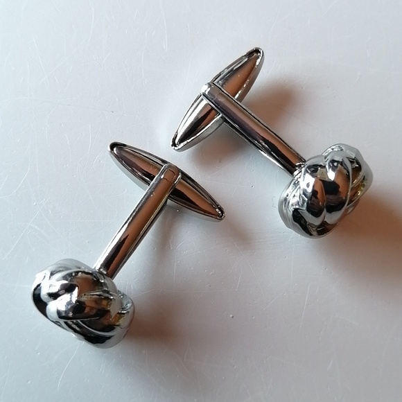 Stainless Steel Love Knot Cufflinks Sophisticated Elegant Black Tie Event - Picture 7 of 9
